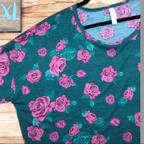 Lularoe XL IRMA Top Green Wine Roses NWT - Picture 2 of 3